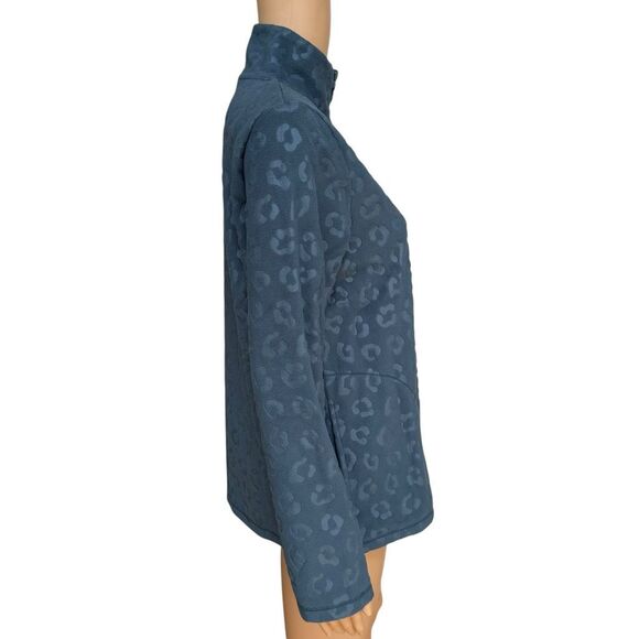 Comfort Code Leopard-Embossed Fleece Quarter Zip Pullover teal blue XS NWT - Picture 3 of 9